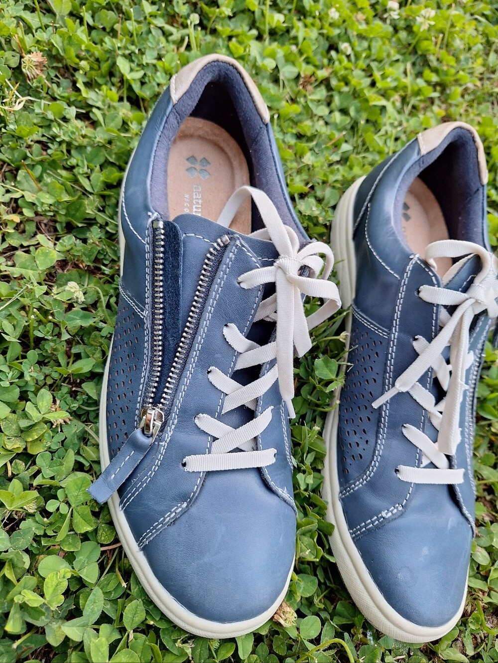 Earth Origins Blue Leather Lace-Up Sneakers with Side Zip - Picture 4 of 12